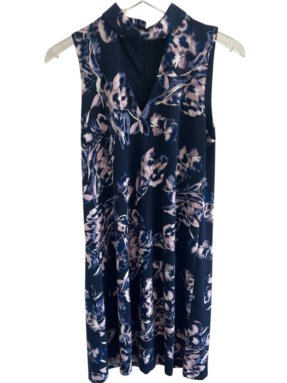 Ivanka Trump Navy Floral Mock-Collar Midi Dress